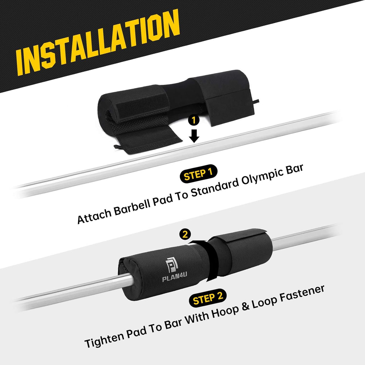 Plan4U Barbell Pad Set - Upgraded Foam Cushion for Squats & Hip Thrusts | Anti-Slip Support for Standard & Olympic Bars
