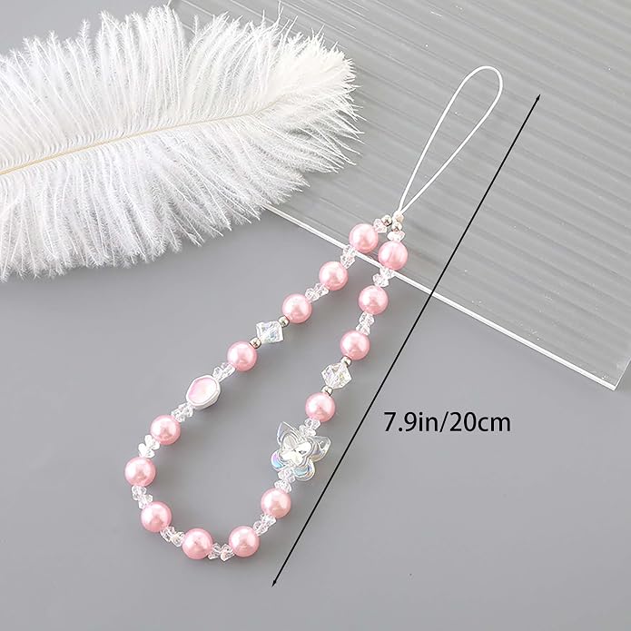Beaded Phone Charm Lanyard Strap Girly Style Fixed Beads Pearl Lanyards