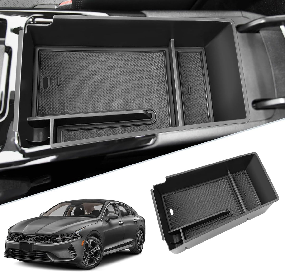 SKTU for 2021 2022 2023 2024 Kia K5 Center Console Organizer 2023 2024 K5 Storage Box Organizer Container Armrest Insert Organizer ABS Tray Pallet with USB Hole and Coin Holder