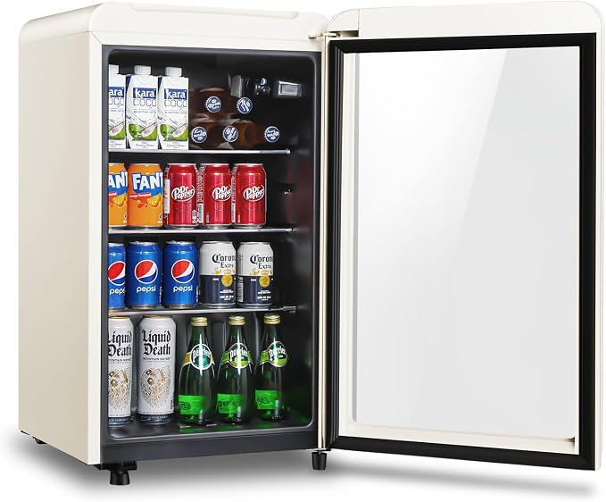 Retro Beverage Refrigerator Cooler, 3.2 Cu.ft Mini Fridge with Glass Door for Soda Beer Wine, Beverage Cooler Prefect for Home, Bar