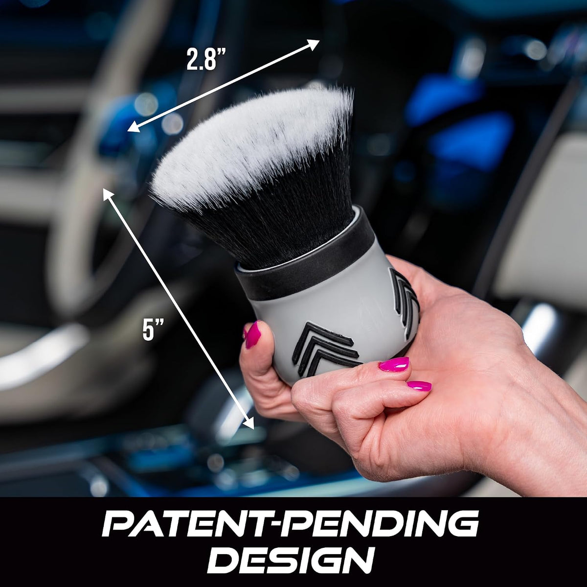 VIKING Car Cleaning Brush for Car Detailing Kit, Super-Soft Bristles for Interior Detail and Cleaning, 5 Inch Diameter, Black/Grey, Storage Stand Included