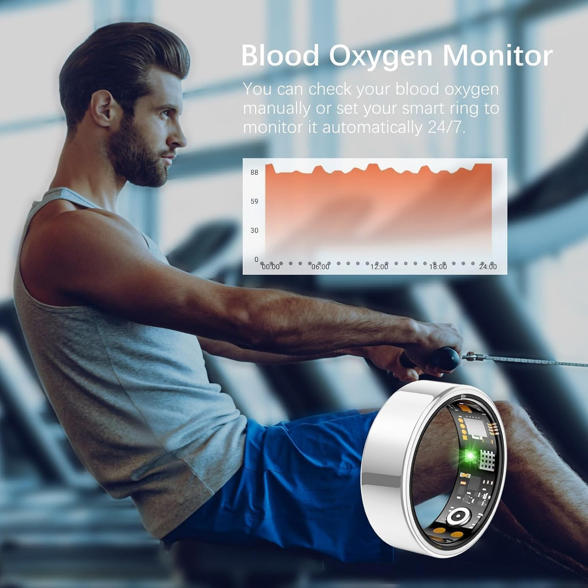 Skiennix Smart Ring - Health Tracker for Men & Women | Heart Rate, Blood Oxygen, Sleep Monitor | IP68 Waterproof (Silver, Size 11)