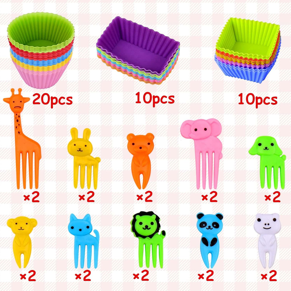 XANGNIER Silicone Lunch Box Dividers - 60 Pcs with Animal Food Picks | Reusable Bento Box Accessories for Kids