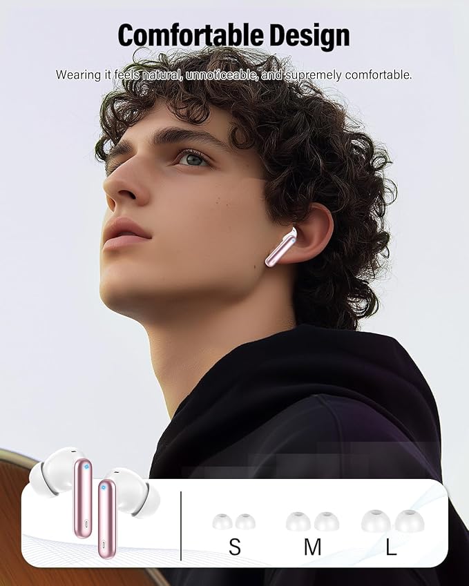 Wireless Earbuds, Bluetooth 5.4 Headphones Bass Stereo/Clear Call,Rose Gold | Ear Buds with Noise Cancelling Mic LED Display in Ear Earphones IP7 Waterproof 36H Bluetooth Earbuds for Phones/Sport/Laptop