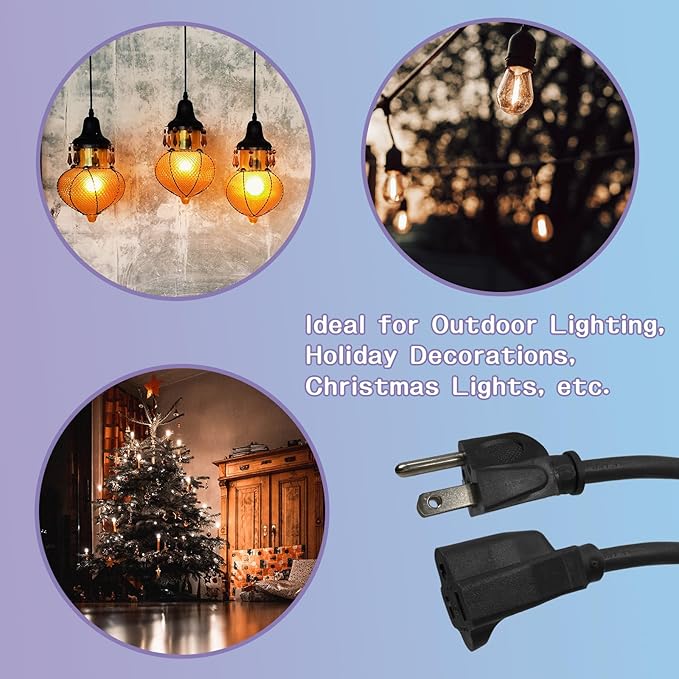 Extension Cord 6 FT, Outdoor 16/3 SJTW Weatherproof Black Electrical Cords, 13 AMP 3 Prong Power Cable Great for Garden, Landscaping & Holiday Decorations