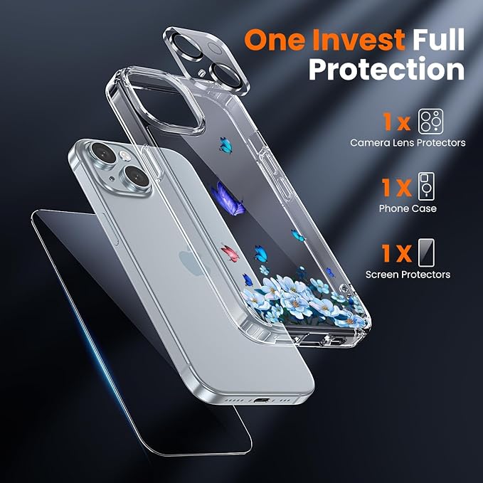 toushion 3 in 1 for iPhone 15 Plus Case Clear Printed Design |