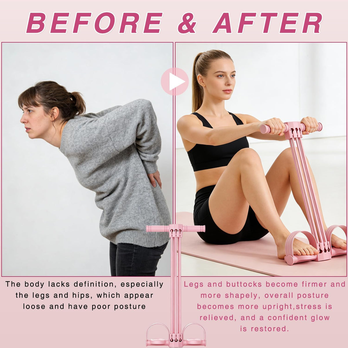 Skiennix Pedal Resistance Bands - Upgrade 6-Tube Natural Rubber for Home Gym Workouts | Stretching & Strength Training