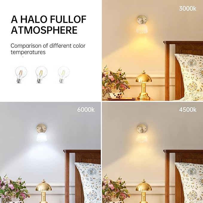 Vintage Wall Sconces with White Tulip Glass Lampshade 180 Degree Adjustable Brass Sconces Hradwired Modern Wall Lighting Fixture with Switch for Bedside Bedroom Doorway