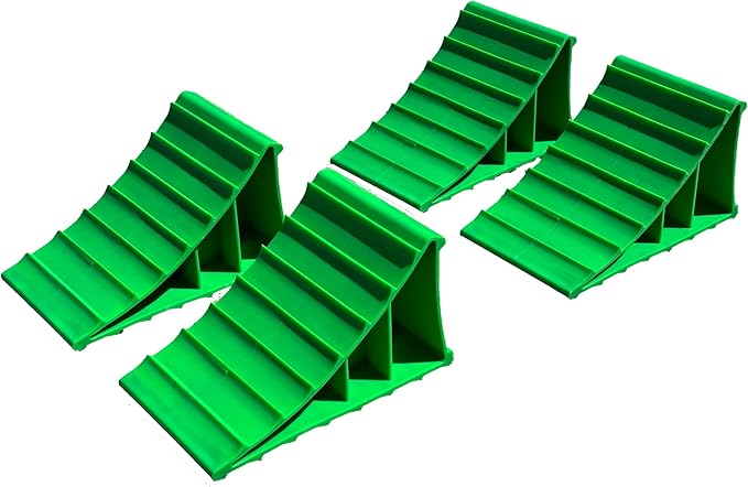 Apex RV Heavy Duty Wheel Chocks Stop Vehicle from Rolling Safety Wheel Blocks for RVs Trucks Trailers Campers Cars and Boats Essential RV Camper and Boat Accessories (Pack of 4)