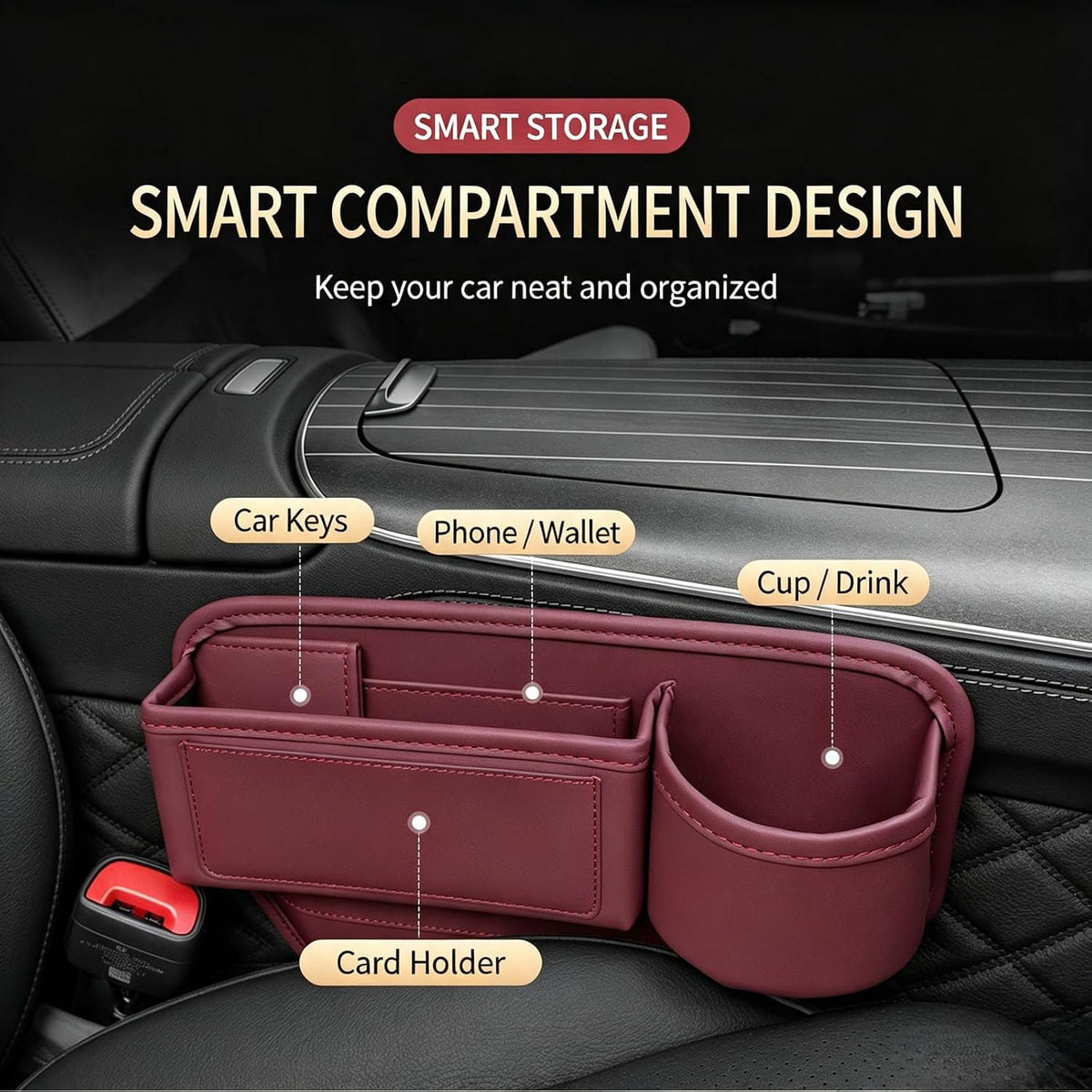 Car seat Gap Filler Organizer, Anti-Drop Car Seat Gap Filler Organizer (2 Beige (Driver+Passenger))
