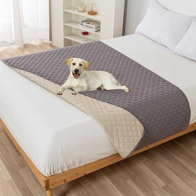 GIBZ Water Resistant Dog Bed Blanket Cover Large Anti Slip Pet Furniture Protector Washable Cat Quilted Mat for Couch, Grey, 100x127cm