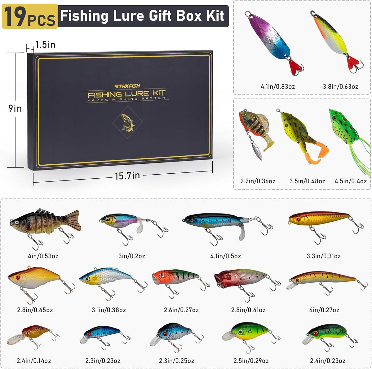 THKFISH Fishing Lures Kit - 19PCS Tackle Box for Freshwater Bass, Trout & More | Perfect Gift for Anglers