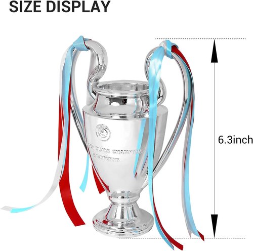 Champions Trophy | Soccer League Cup Resin Replica - Silver with Colorful Ribbons, 6.3 Inch