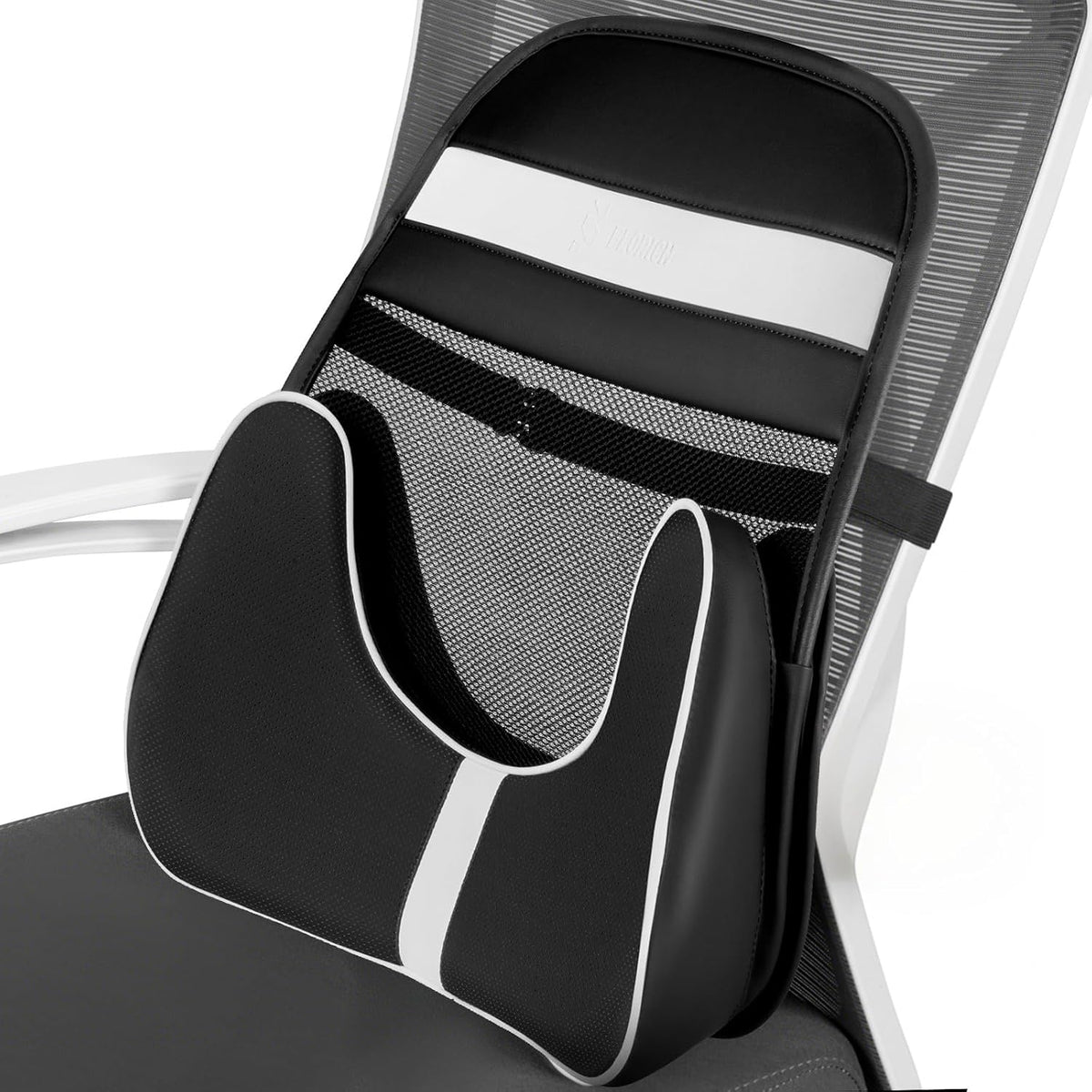FLORICH Double Layer Breathable Mesh Lumbar Support Ergonomic Leather Lumbar Support Pillow with 3D Mesh Back Support and Adjustable Strap for CarSeat & Office Chair