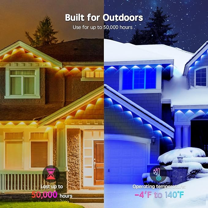 65.6FT Permanent Outdoor RGB Lights,IP67 Waterproof Smart LED Eaves Lights with App/Remote Control,for Christmas and All Holiday Decor,Daily and Accent Lighting,House Roof and Garden Lighting