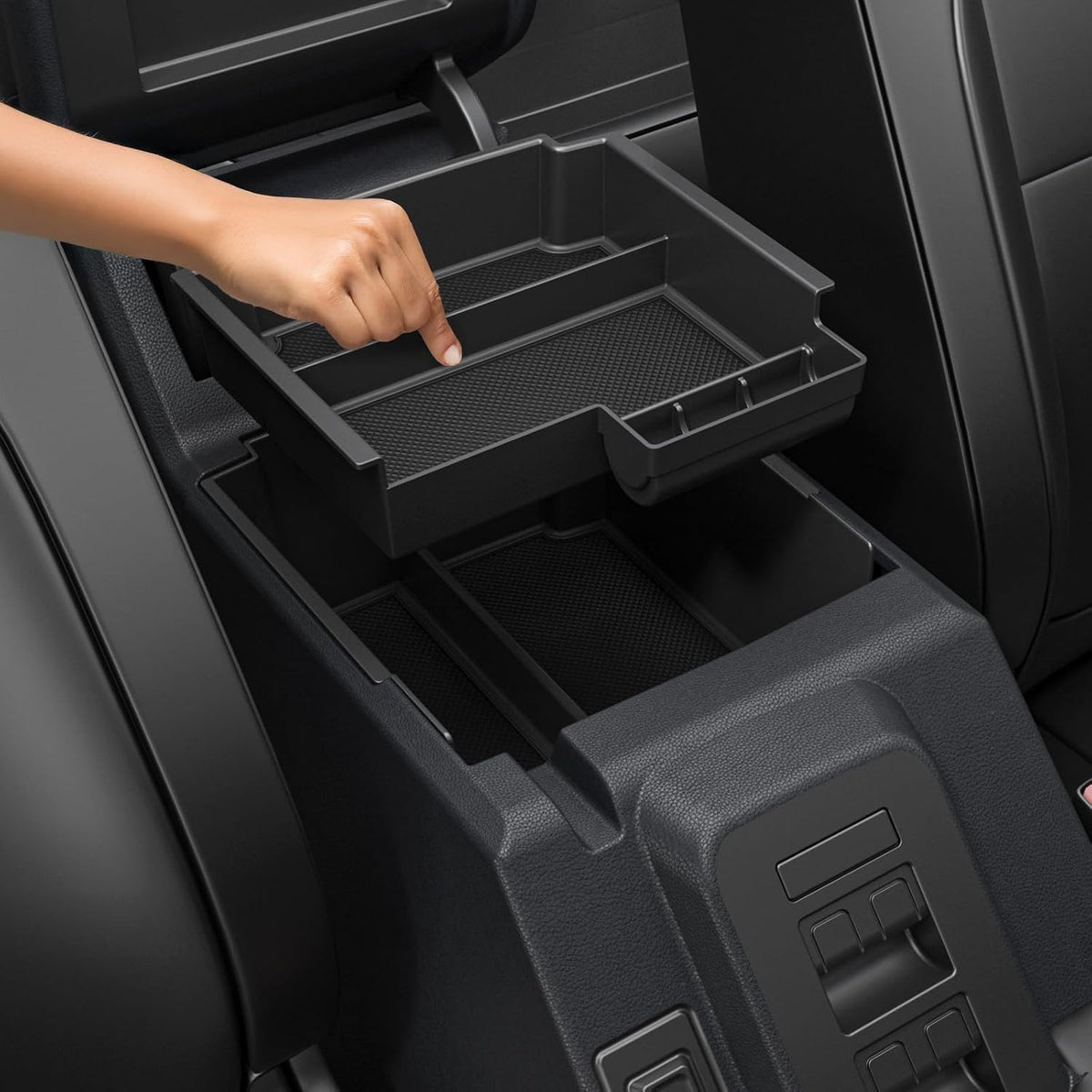 Mabett Double-Layer Console Organizer for 2025 2026 Bronco 4-door, Armrest Storage Box with Non-Slip Mat (Not for Manual Transmission and Bronco Sport Models)