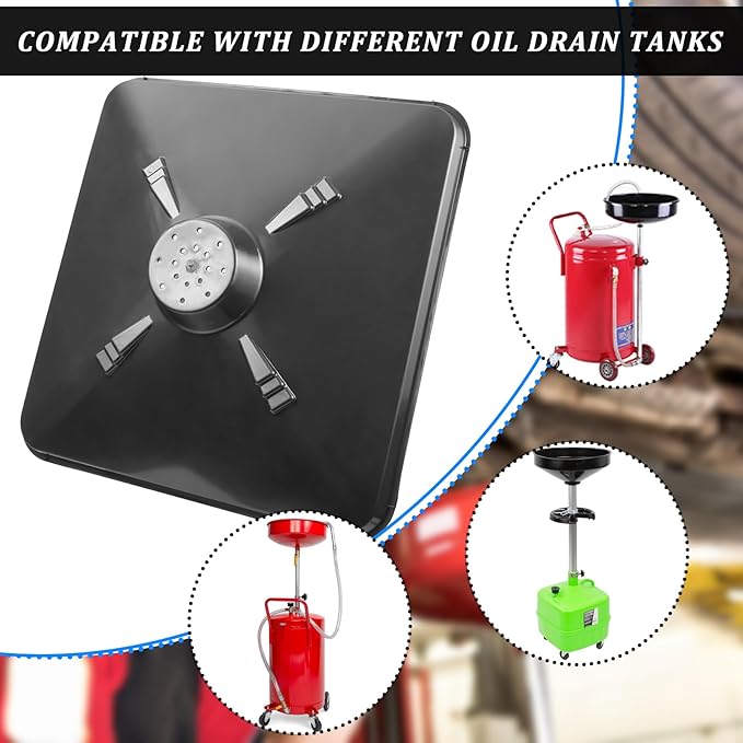 17892 Transmission Drain Pan for Lisle Oil Drains, With 2 Pcs 22'' Oil Drain Splash Pad and Gloves ,Large Fluid Catch Pan, Square Oil Drain Pan for Many Different Oil Drain Funnels Keep Garage Clean
