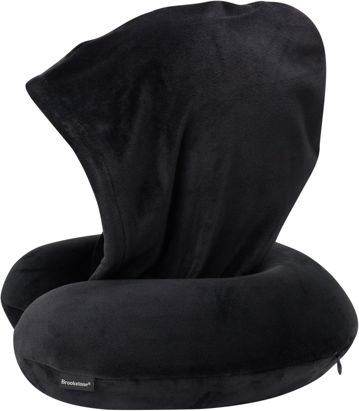 Brookstone Neck Travel Pillow - U-Shaped Memory Foam Hooded Neck Pillow with Snap Closure for Sleeping Airplane Car Travels, Size One Size, Black