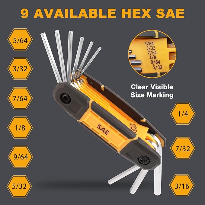 MULWARK 25 pcs Folding Allen Wrench Set | Metric & Standard SAE - Key Tool 3 Pack Portable Hex for Basic Home Repair and General Applications