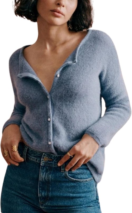 Lviefent Women's Knit Cardigan - Lightweight Casual Crew Neck Sweater Jumper in Versatile Colors