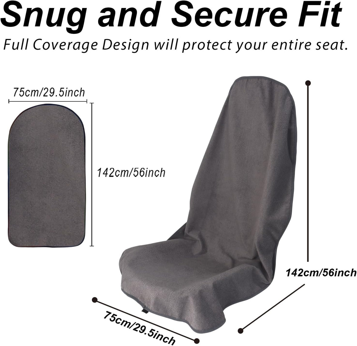 Sweat Towel Car Seat Cover Protector Front Seats for Gym Workout, Running, Swimming, Beach and Hiking, Waterproof Universal Seat Cover for Car, Trucks, Van & SUV (2, Pure Grey, Front)