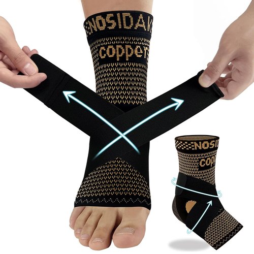 Copper Ankle Brace - Compression Sleeve with Arch Support for Plantar Fasciitis Relief | Unisex