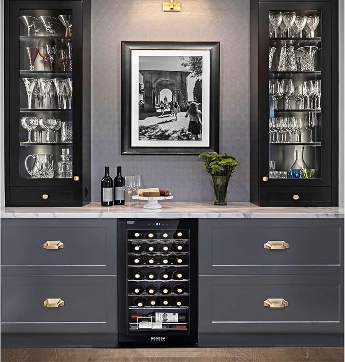 BODEGA COOLER 28 Bottle Wine Refrigerator, Fridge for Kitchen, Room, Office | 7 Shelves, Fast Cooling, Digital Temp Panel, Quiet ≤40dB Operation, Freestanding / Under Counter, UV-Protected Glass Door