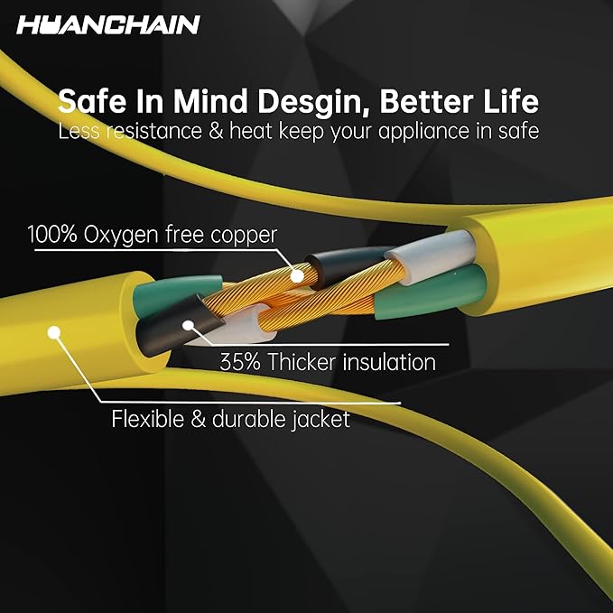 HUANCHAIN 500 ft Outdoor Extension Cord Waterproof 12/3 Gauge Heavy Duty with Lighted end, Flexible Cold-Resistant 3 Prong Electric Cord Outside, 15Amp 1875W 12AWG SJTW, Yellow, ETL