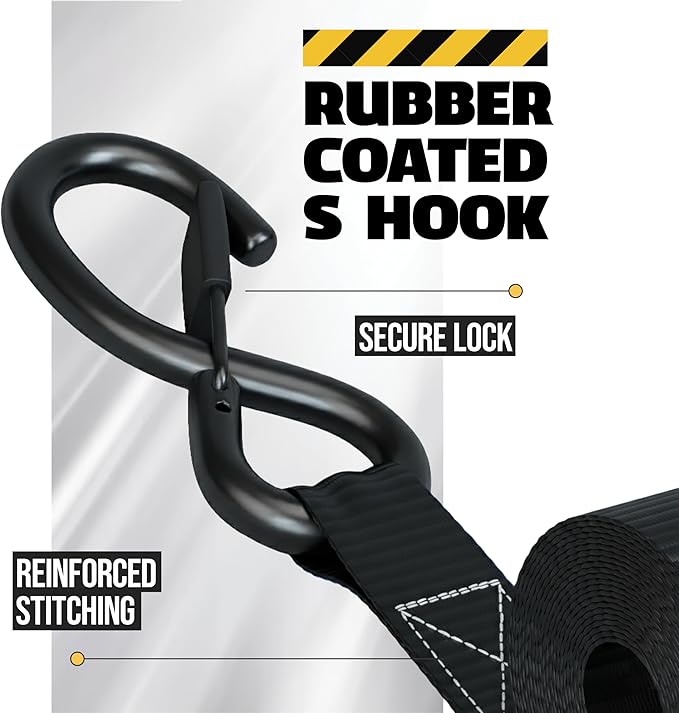 AUGO Retractable Ratchet Straps | 2 Heavy Duty Ratchet Straps Self Retractable Tie Downs with Soft Loops & Storage Bag for Motorcycle, Truck, Trailer, Cargo Van | 3000 Lb Break Strength 2” x 10’