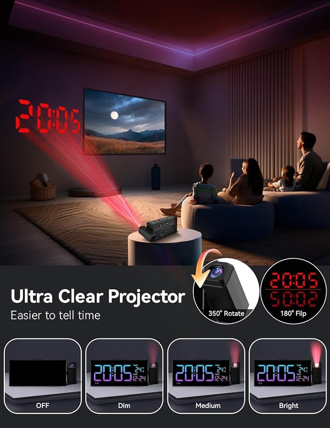 Netzu Projection Clock for Bedroom Ceiling, Alarm Clocks