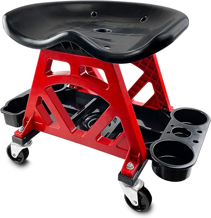 Durable Mechanic Stool Chair with Wheels, Heavy Duty Garage Shop Stool On Wheels, Rolling Stool Car Detailing Creeper Seat with Tool Tray for Workshop, Auto Repair Shop and Home