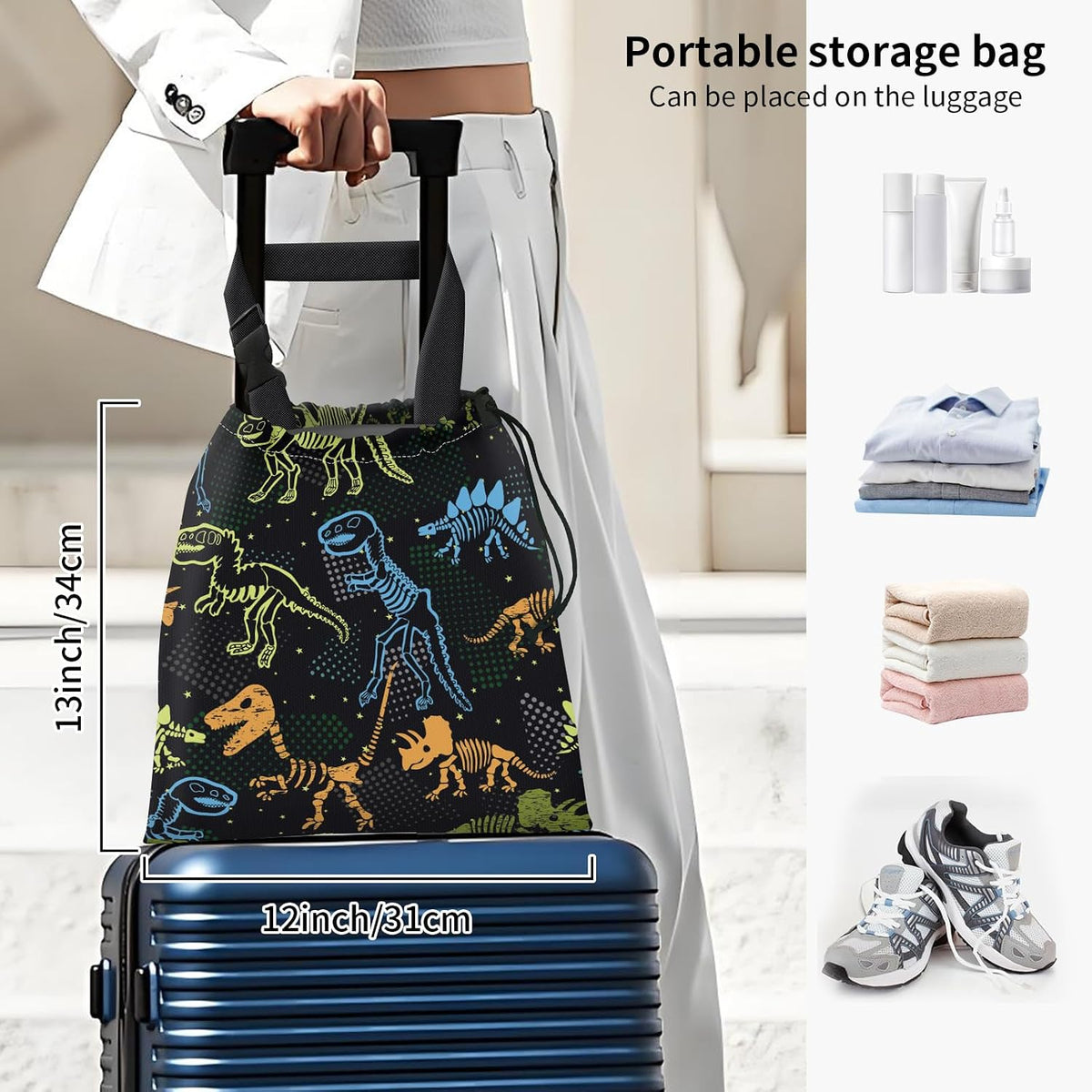 Car Trash Bag Large Hanging Can for Back of Seat, Cute Waterproof Car Garbage Bag for Vehicle, Travelling, Outdoor Colorful Cartoon Dinosaur