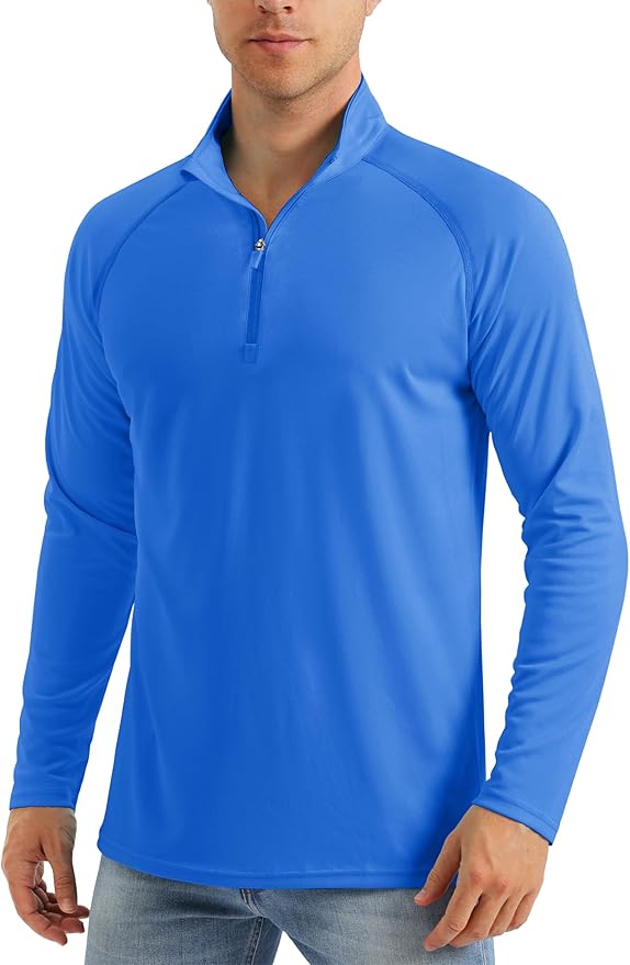 MAGCOMSEN Men's Long Sleeve Sun Shirts UPF 50+ Tees 1/4 Zip Up Fishing Running Rash Guard T-Shirts Outdoor Shirt