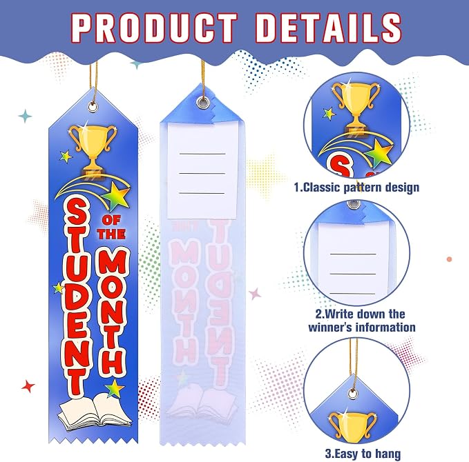 Wavwavw 200 Pcs Student of the Month Award Ribbons Bulk 8" x 2" Prizes Ribbons