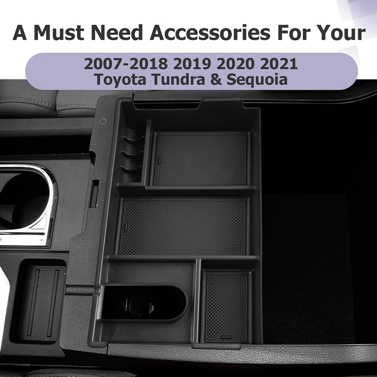 LUWU Tundra & Sequoia Center Console Organizer for 2007-2017 2018 2019 2020 2021 Toyota Tundra & Sequoia Accessories Armrest Console Storage Box Insert Tray ABS Material Black