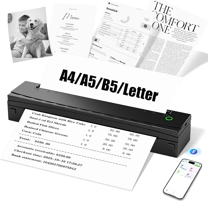 Portable Printer Wireless for Travel, D80 Thermal Printer, Inkless Printers