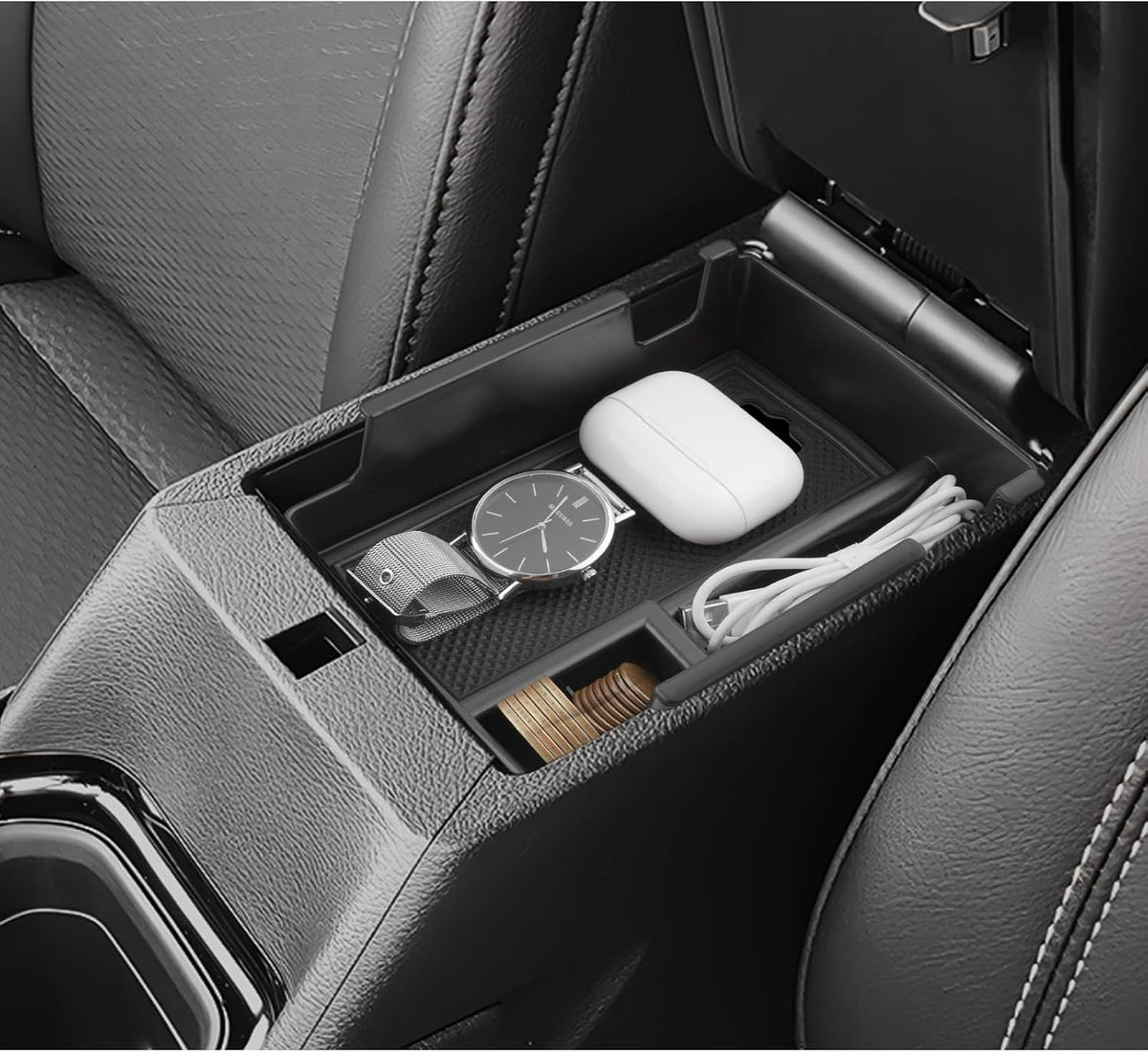 LUWU Center Console Organizer Compatible with Jeep Compass 2021-2026/Dodge Hornet 2023-2026 Accessories Armrest Console Storage Box Insert Tray ABS Material Coin Container Black