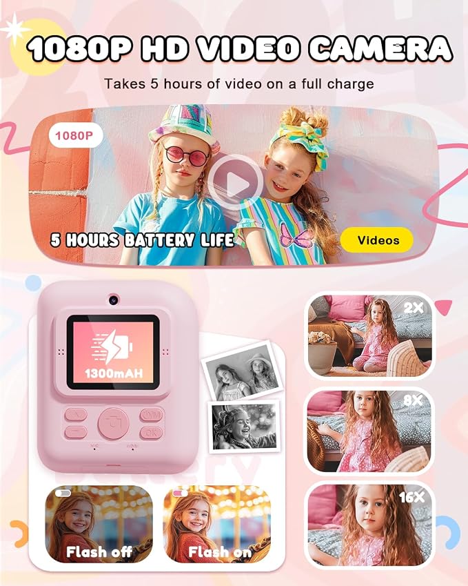 JOYJAM Kids Camera Instant Print, Upgrade Dual-Lens Selfie Digital Camera