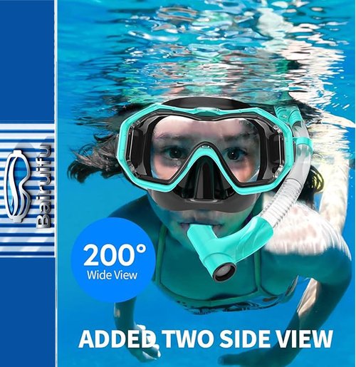 Bairuifu Kids Swim Goggles - 3-Window Lens for Wide Vision & Comfort | Crystal Clear Snorkel Mask