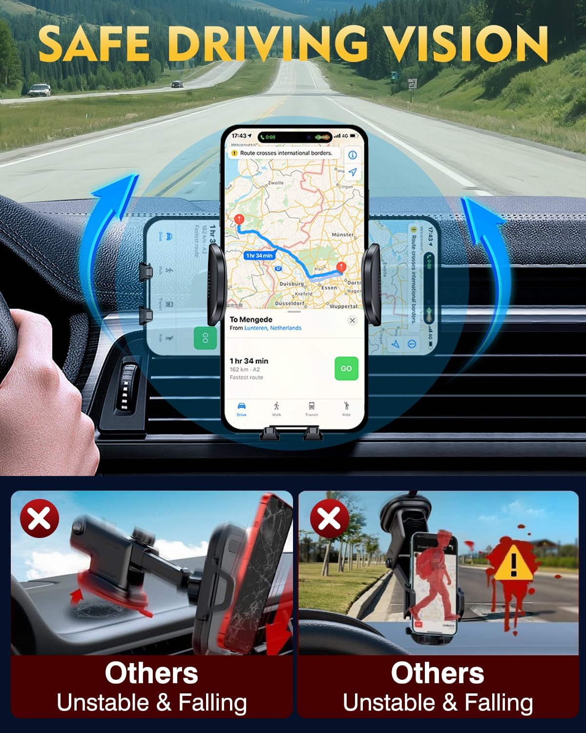 New Upgraded Phone Holders for Your Car Steel-Hook Clip Military-Grade Shockproof, Air Vent Cell Phone Stand Car Mount, Universal Automobile Truck Stand Vent Cradle for iPhone 16 Pro Max 15 14 13 12