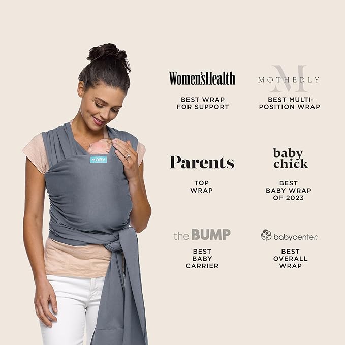 Moby Baby Wrap Carrier Classic for Newborns to Toddlers (8-33lbs), Infant Sling Carrier, Lightweight & Hands Free Design, Adjustable for All Body Types (Flint)