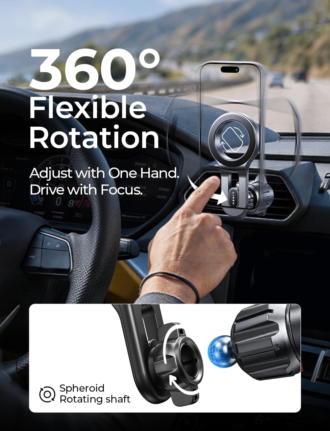LISEN for MagSafe Car Mount, Magnetic Phone Holder for Car Vent Phone Mount, Magnetic Car Phone Mount for Car Mount for iPhone 18 Pro Max Car Mount Holder, Air Vent Car Phone Holder Mount Man Gifts
