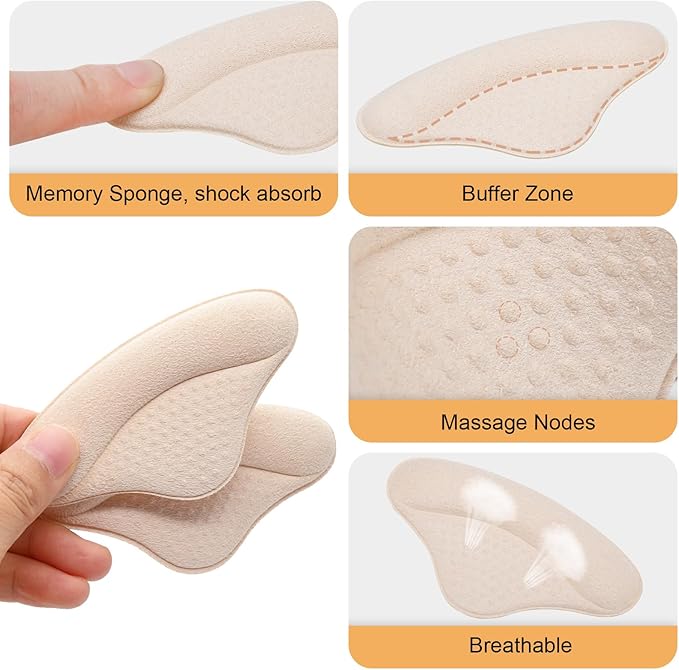 4 Pairs Heel Pads Heel Grips Liner for Loose Shoes, Heel Cushion Pads Heel Inserts for Shoe Too Big Men Women- Ultra Soothing Heel Protectors for Heel Pain, Heel Slipping, Blisters, Friction
