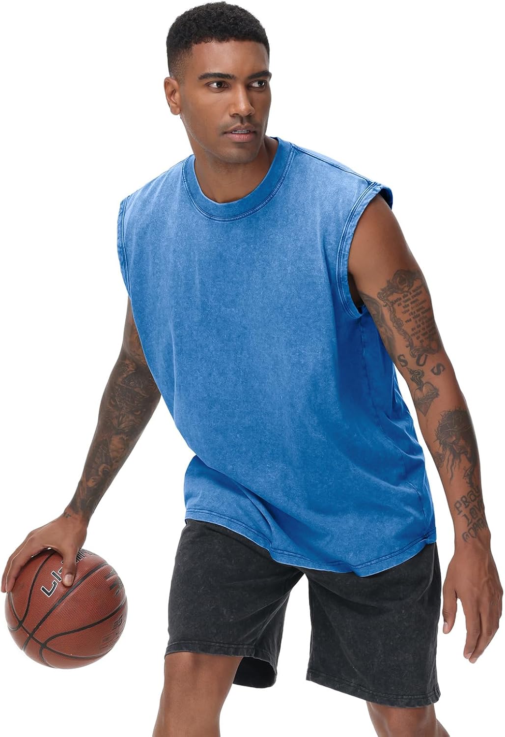 Skiennix Men's Workout Tank Tops - Sleeveless Muscle Shirt for Gym & Running | Acid Wash Loose Fit Tee