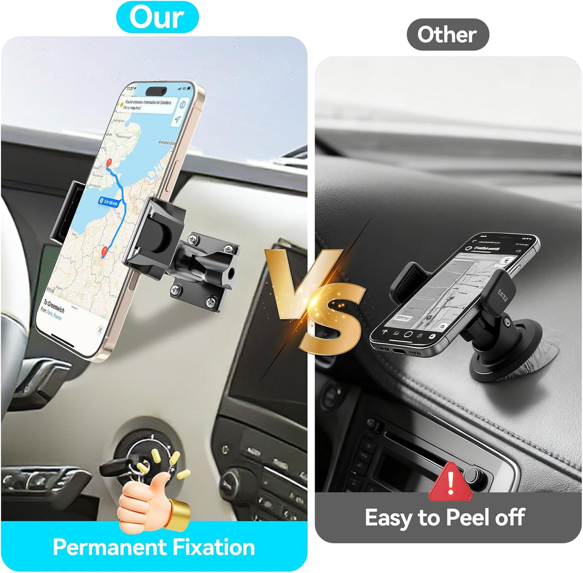 MAGJIEYX Car Phone Holder for Truck/Wall/Boat, Drill-Base Mount for Van/Dashboard Durable 360°Adjustable & Firm Grip Clamp Stand Compatible with 4.7"-6.9" iPhone/HTC/LG/Nexus/Samsung/Huawei