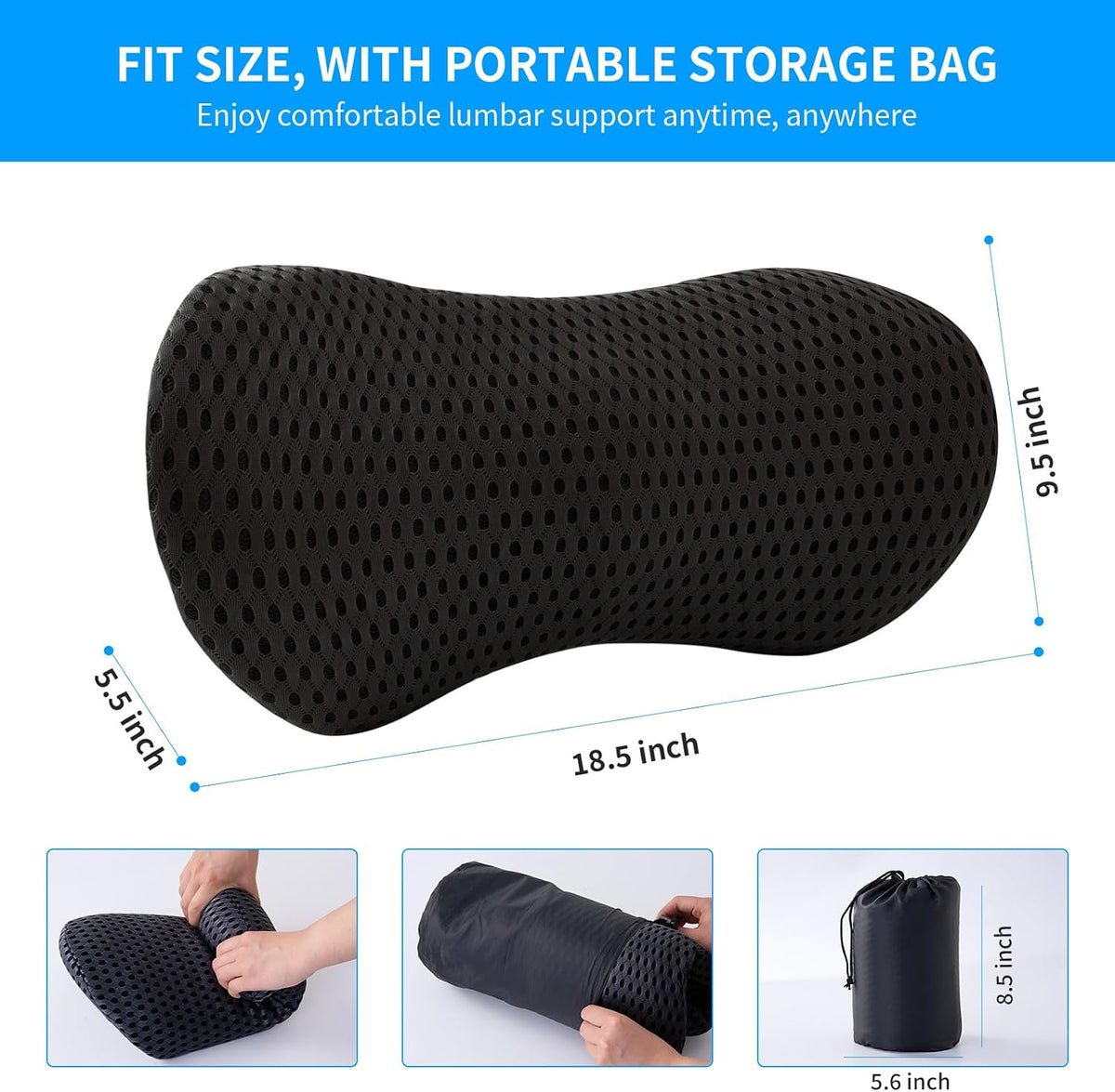 Lumbar Pillow, Memory Foam Lumbar Support Pillow for Office Chair and Car Seat, Back Support Pillow for Lower Back Pain Relief, Support Cushion Back Pillow for Sleeping, Resting, Driving, Traveling