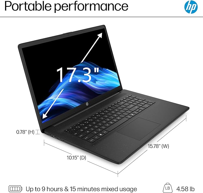 HP Laptop Computer, Intel Ultra 5 225U (2026 Edition), Large 17.3" Display | 16GB DDR5 RAM, 512GB SSD, Long Battery Life, Ideal for Data Processing, Streaming, Photo & Video Editing, Windows 11 Home