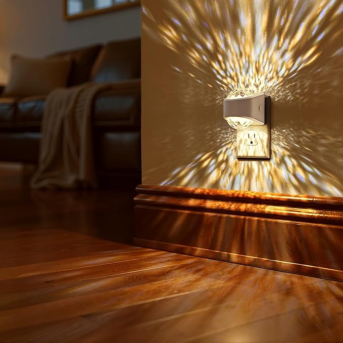 Briignite Night Light Plug into Wall, Color Changing Night Light for Kids, 3CCT Diamond Design Projector Nightlight, Dusk to Dawn Sensor for Nursery Bathroom Bedroom Gaming Room Decor Gift, 2 Pack