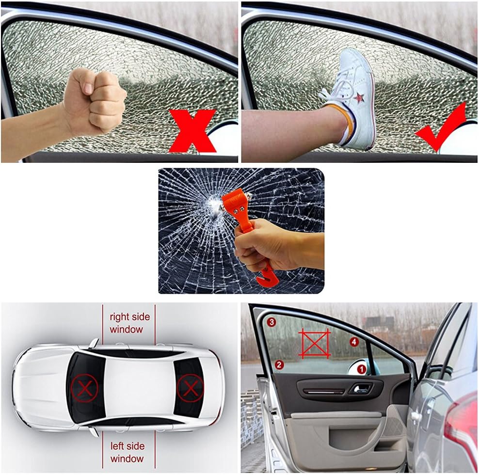 4 PCS Car Safety Hammer,with Car Window Glass Hammer Breaker and Safety Seat Belt Cutter 2-in-1 Emergency Escape Tool, Survival Kit Red