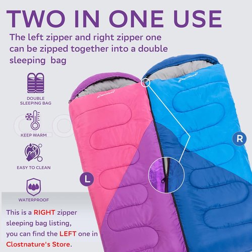 Clostnature Sleeping Bag - Ultralight Camping Bag for Adults & Kids | Cold Weather, Compression Sack Included